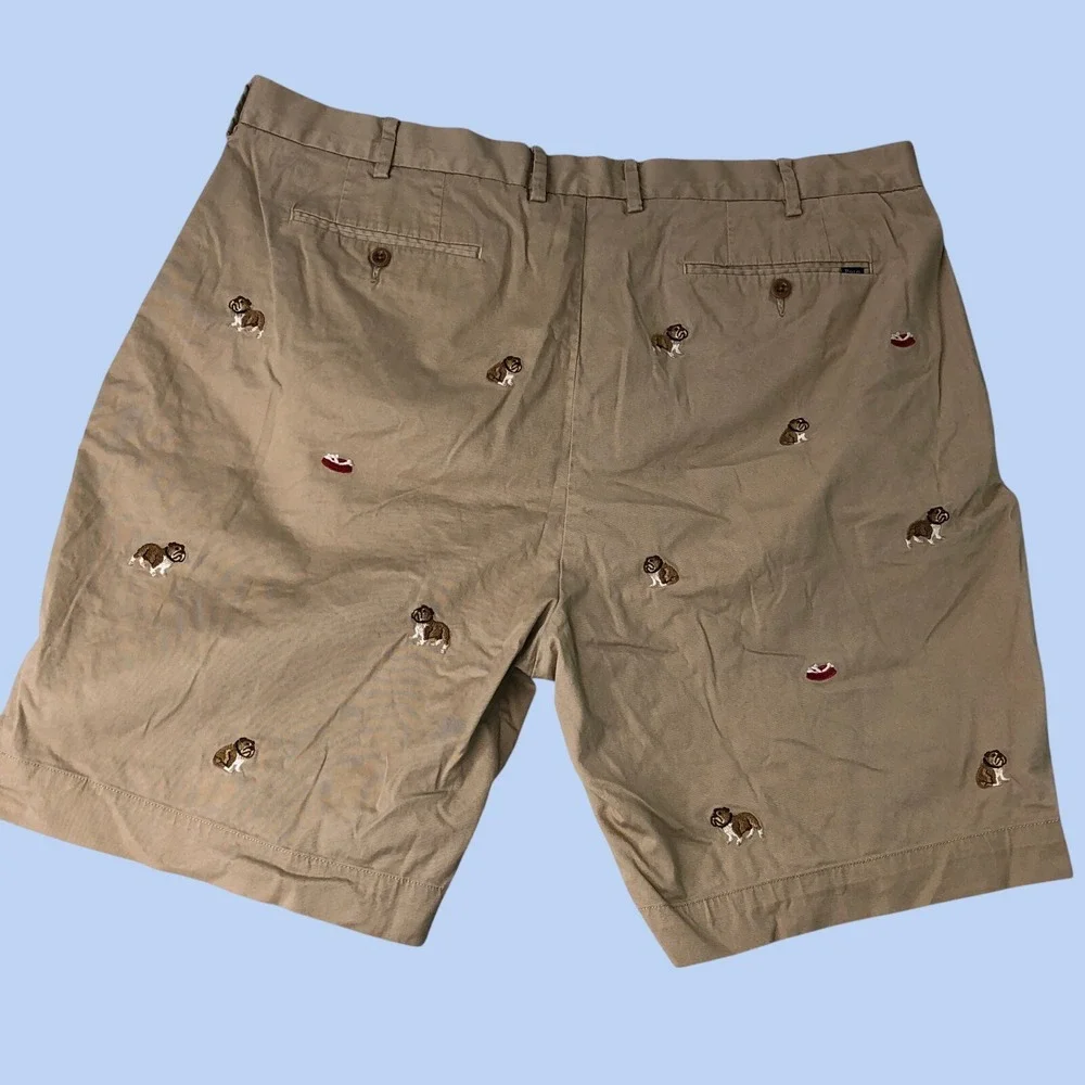 Polo Ralph Lauren Bulldog Shorts Mens 40 Khaki Embroidered Stretch Classic Fit